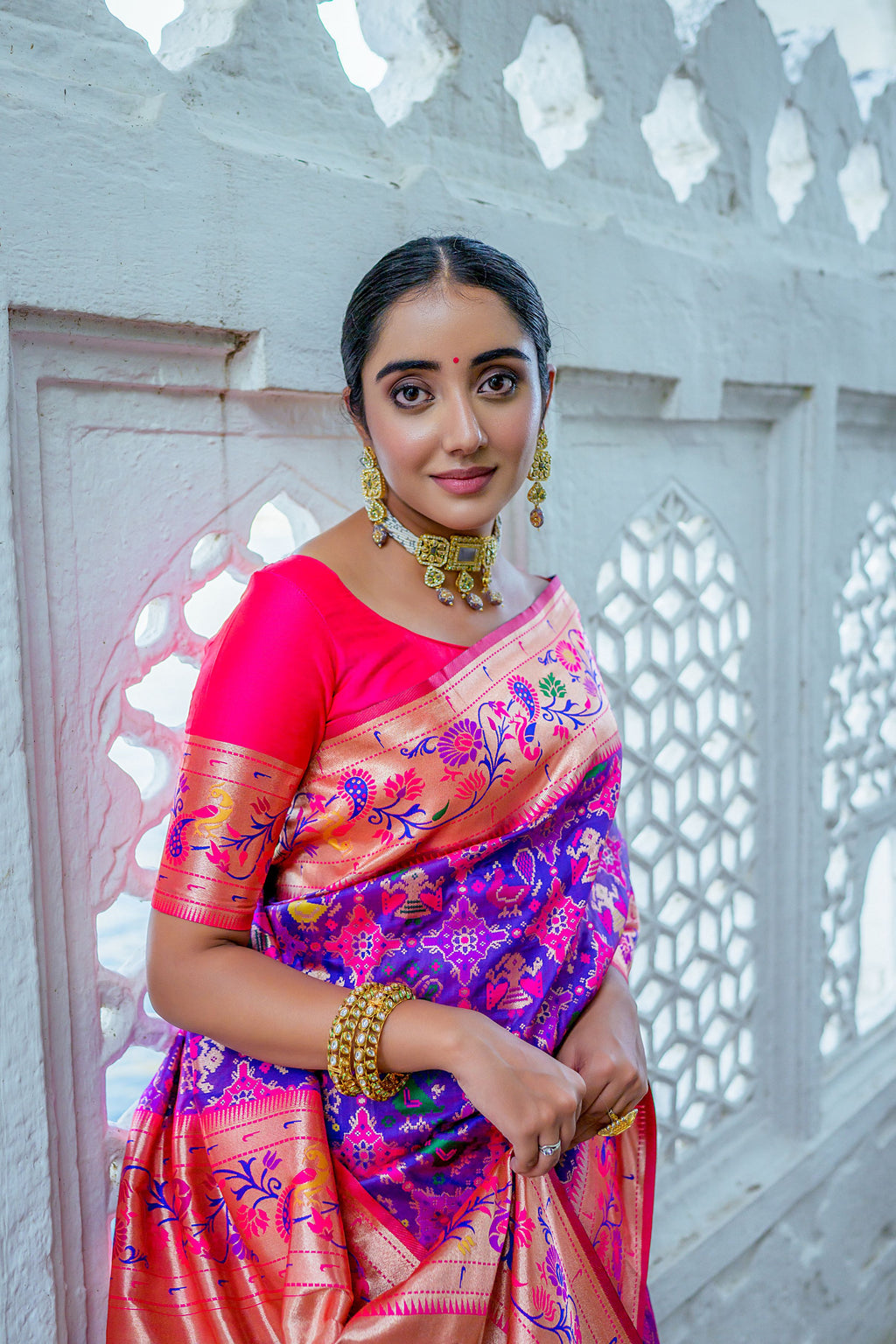 Vsaree Wine Soft Paithani Silk Saree with Rich Pallu Contras Border And Blouse Piece For  Women