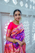 Vsaree Wine Soft Paithani Silk Saree with Rich Pallu Contras Border And Blouse Piece For  Women