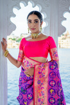 Vsaree Wine Soft Paithani Silk Saree with Rich Pallu Contras Border And Blouse Piece For  Women