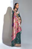 Vsaree Green Soft Banarasi Silk Paithani Saree with Zari Weaving Pattern With Contrast Border And Rich Pallu With Contrast Blouse