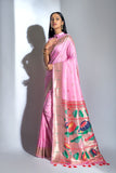 Vsaree Pink Soft Banarasi Silk Paithani Saree with Zari Weaving Pattern With Contrast Border And Rich Pallu With Contrast Blouse