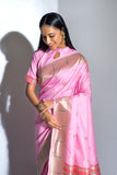 Vsaree Pink Soft Banarasi Silk Paithani Saree with Zari Weaving Pattern With Contrast Border And Rich Pallu With Contrast Blouse