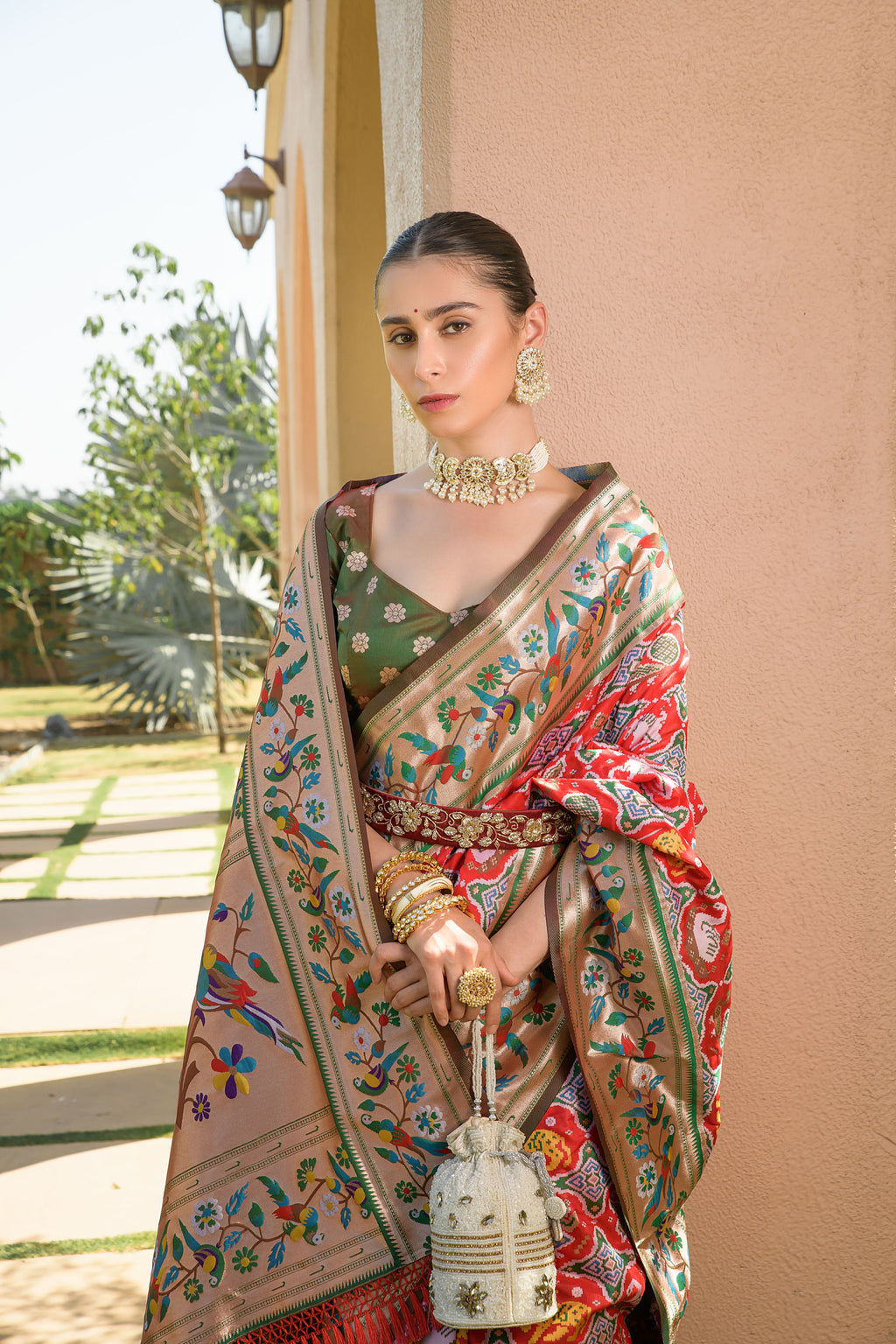 Vsaree Maroon Soft Banarasi Silk Paithani Saree with Zari Weaving Pattern With Contrast Border And Rich Pallu With Contrast Blouse