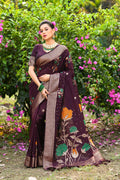 Vsaree Wine Tussar Silk Saree with Traditional Beautiful Madhubani Print On Pallu And Blouse