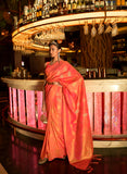 Designer Copper  Zari Weaving Butta Design  Banarasi Silk Saree With Heavy Blouse