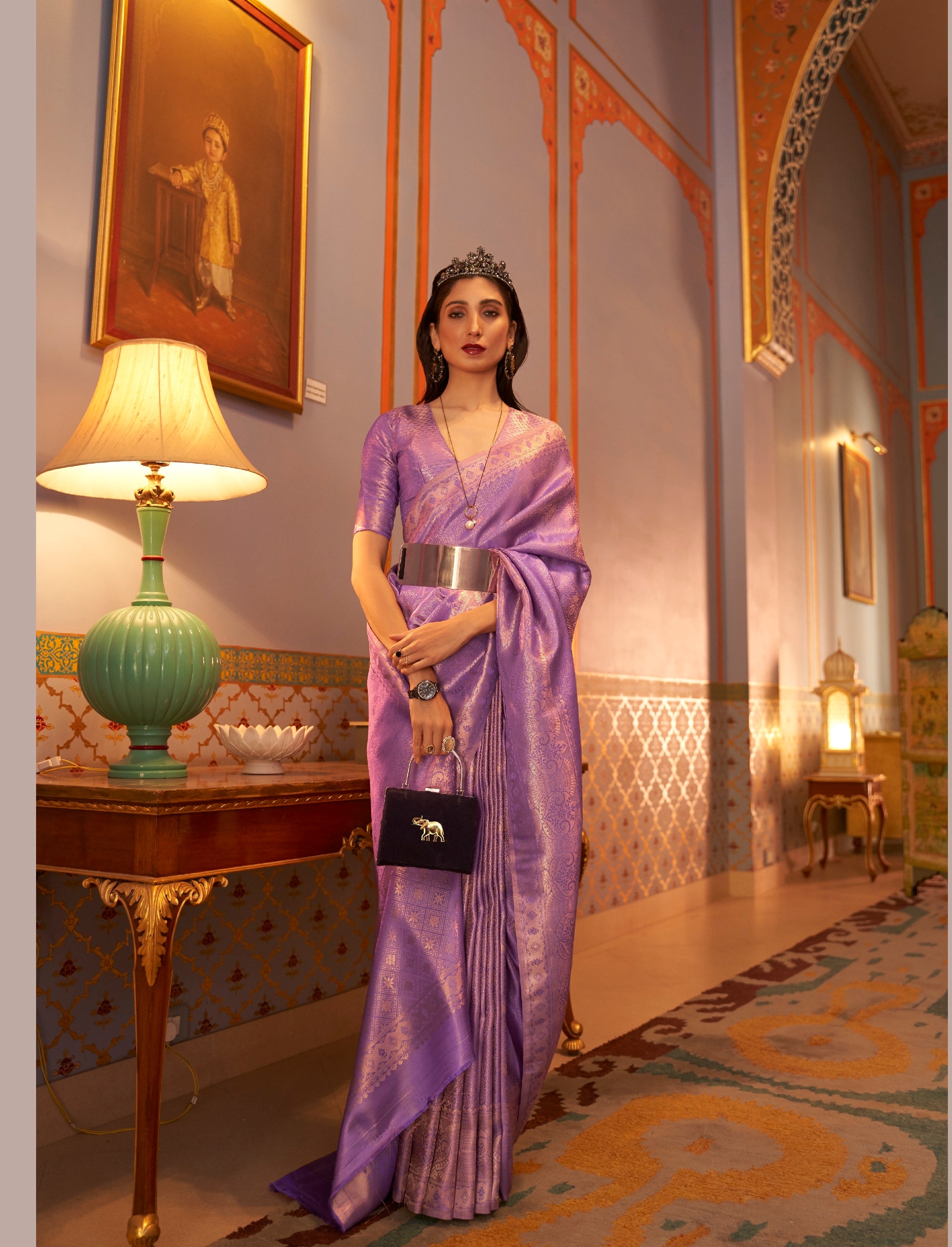 Kanchipuram Silk  Traditional Overall Flower Design Golden Zari Weaving Border Saree With Designer Pallu And Zari Weaving Blouse