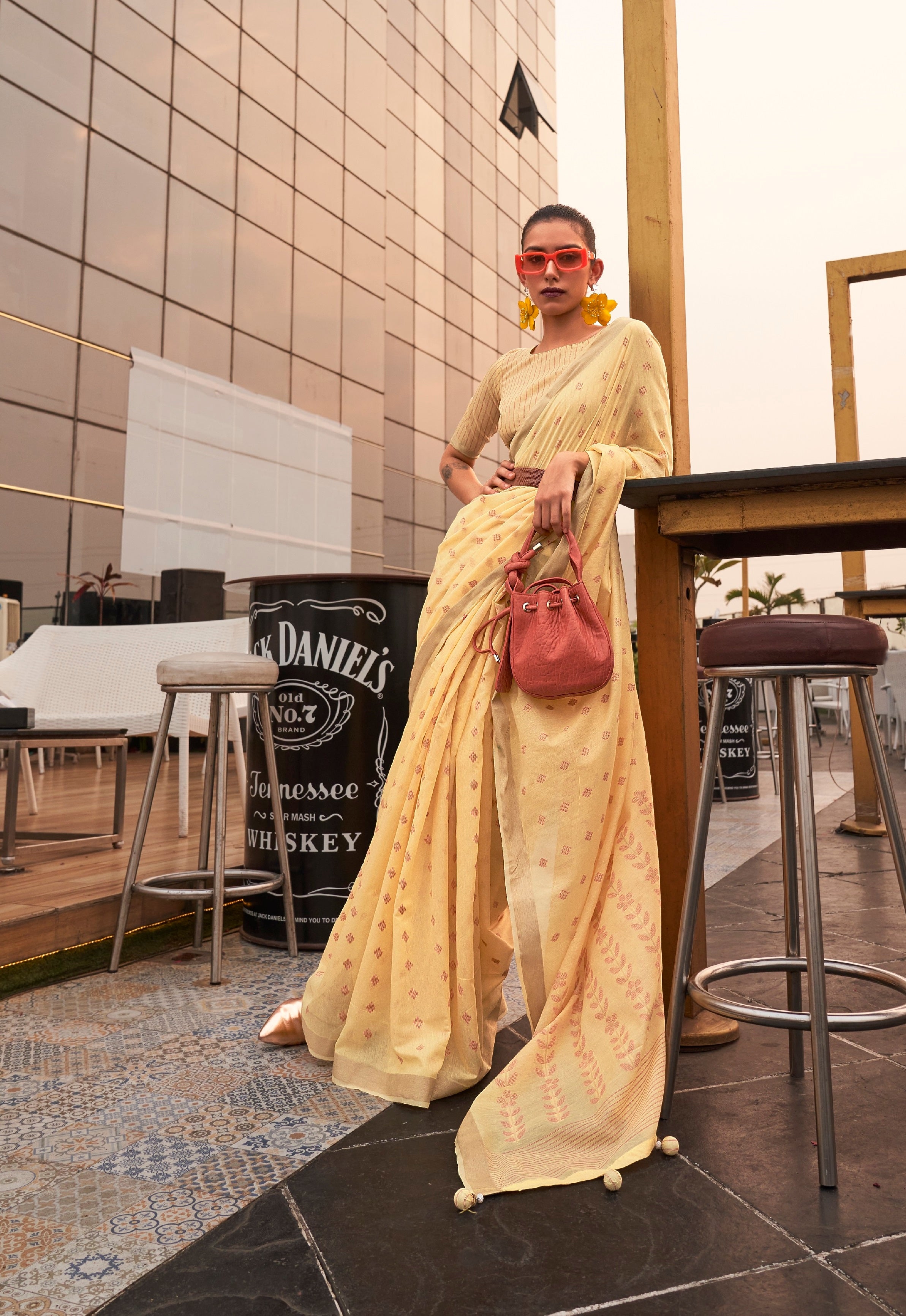 Designer Copper Zari Weaving Overall Butti Design Banarasi  Cotton Silk Saree With Heavy Blouse