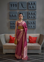 Party Wear Copper  Zari Weaving Handloom Designer Border Silk  Saree With Designer Pallu And Zari Weaving  Blouse