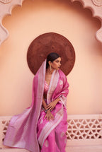 Designer Silver Zari Weaving Wedding Wear Banarasi linen Cotton Silk Saree With Heavy Blouse