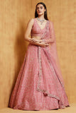 ملابس حفلات جميلة مطرزة من الساتان الحريري باللون الوردي للأطفال من LEHENGA CHOLI 