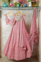 WOMEN'S BABY PINK MALAI SILK SATIN EMBROIDERED BEAUTIFUL PARTY WEAR LEHENGA CHOLI