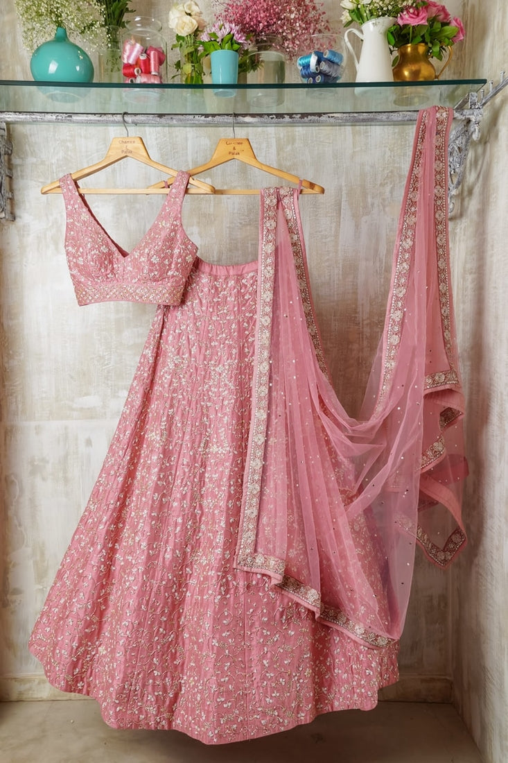 WOMEN'S BABY PINK MALAI SILK SATIN EMBROIDERED BEAUTIFUL PARTY WEAR LEHENGA CHOLI