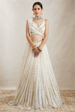 EILARA للسيدات سلسلة جورجيت باللون الأبيض الفاتح مع تصميم ZARI المطرز LEHENGA CHOLI 