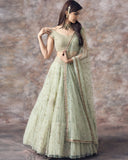 ملابس حفلات العمل النسائية ذات اللون الأخضر الفاتح والمطرزة بالترتر والترتر LEHENGA CHOLI 