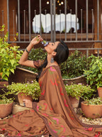 Vsaree Brown Cotton saree And Printed Border & Printed Pallu With Blouse Piece