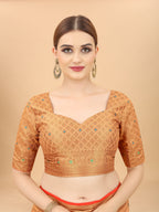 Vsaree Peach Linen Cotton Saree Zari Weaving Border And Fancy Pallu With Blouse