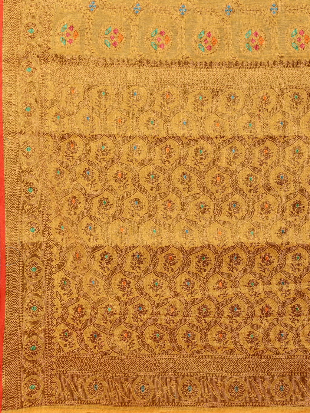 Vsaree Banarasi Cotton Blend Saree With Flower Design Border And Blouse