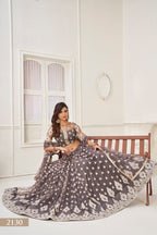 WOMEN'S GREY BUTTERFLY NET WITH SEQUINS AND EMBROIDERY WORK LEHENGA CHOLI FOR PARTY WEAR
