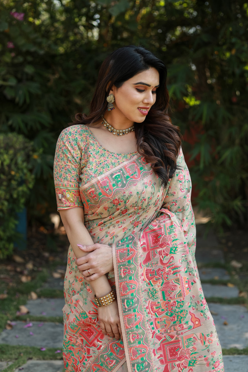 Pashmina Weaving Soft Cotton Silk With Heavy Border And Designer Saree And Blouse