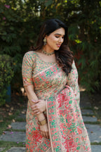 Pashmina Weaving Soft Cotton Silk With Heavy Border And Designer Saree And Blouse