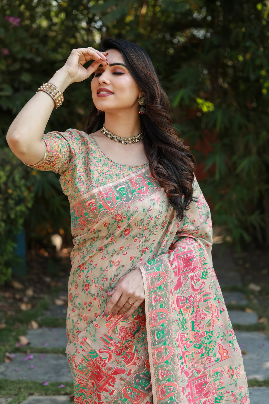 Pashmina Weaving Soft Cotton Silk With Heavy Border And Designer Saree And Blouse