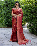 Green Soft Silk Contrast Coper Weaving Border And Rich Pallu Saree With Blouse