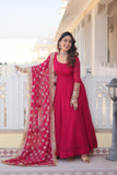 WOMEN'S PINK FAUX BLOOMING WITH RICH MULTI SEQUINS EMBROIDERED WORK PARTY WEAR GOWN & DUPATTA SET STITCHED
