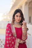 WOMEN'S PINK FAUX BLOOMING WITH RICH MULTI SEQUINS EMBROIDERED WORK PARTY WEAR GOWN & DUPATTA SET STITCHED