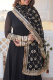 WOMEN'S BLACK FAUX BLOOMING WITH RICH MULTI SEQUINS EMBROIDERED WORK PARTY WEAR GOWN & DUPATTA SET STITCHED
