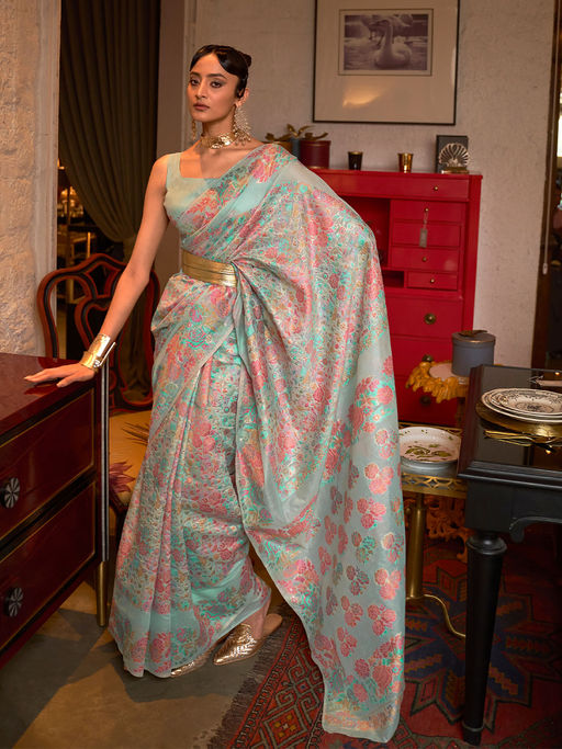 Vsaree Designer Kashmiri Art Silk Saree With Having Rich Pallu And Blouse