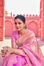 Vsaree Banarasi Cotton Blend Saree With Designer Border And Blouse