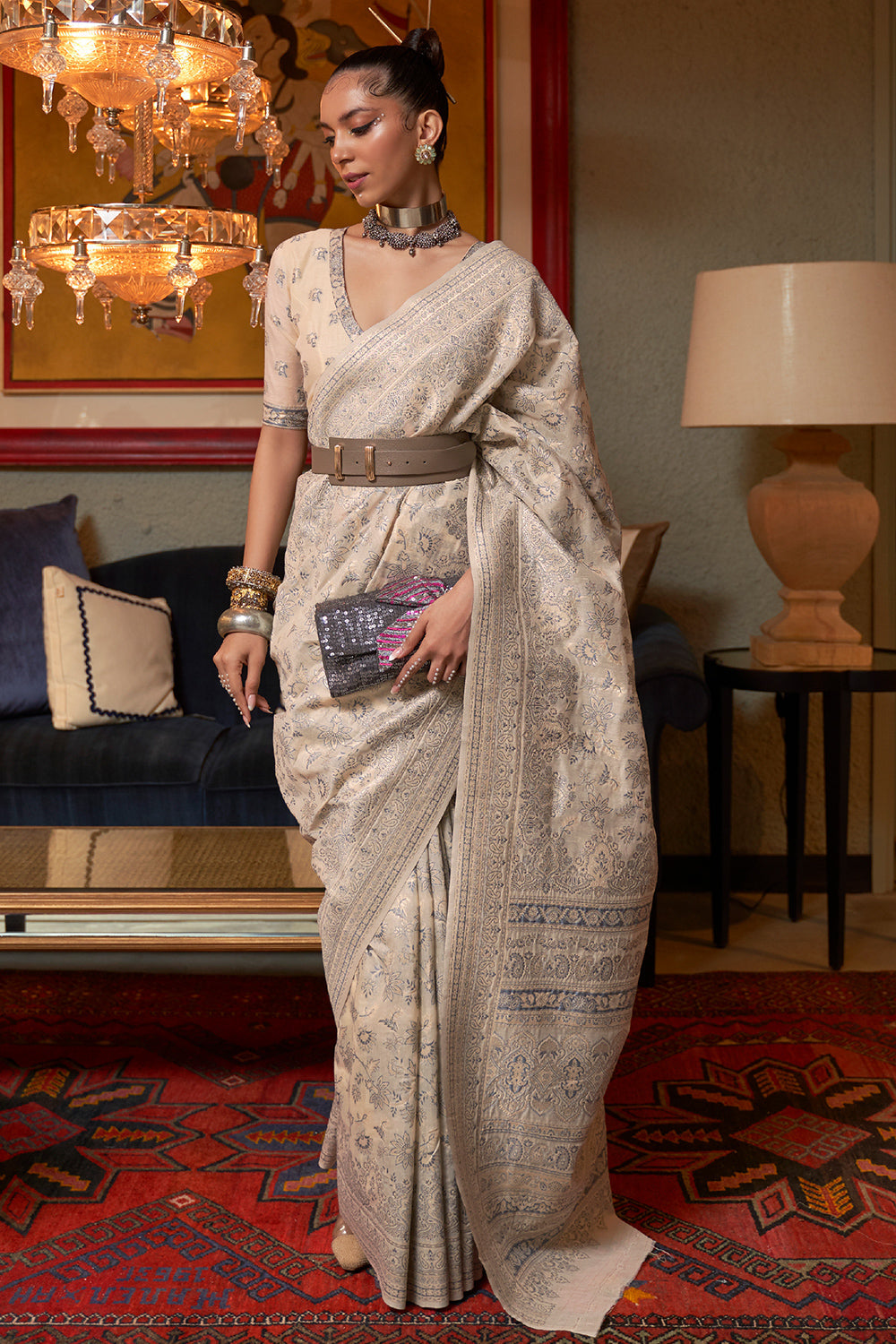 Designer Banarasi Silk Golden Border With Banarasi Design Saree And Blouse