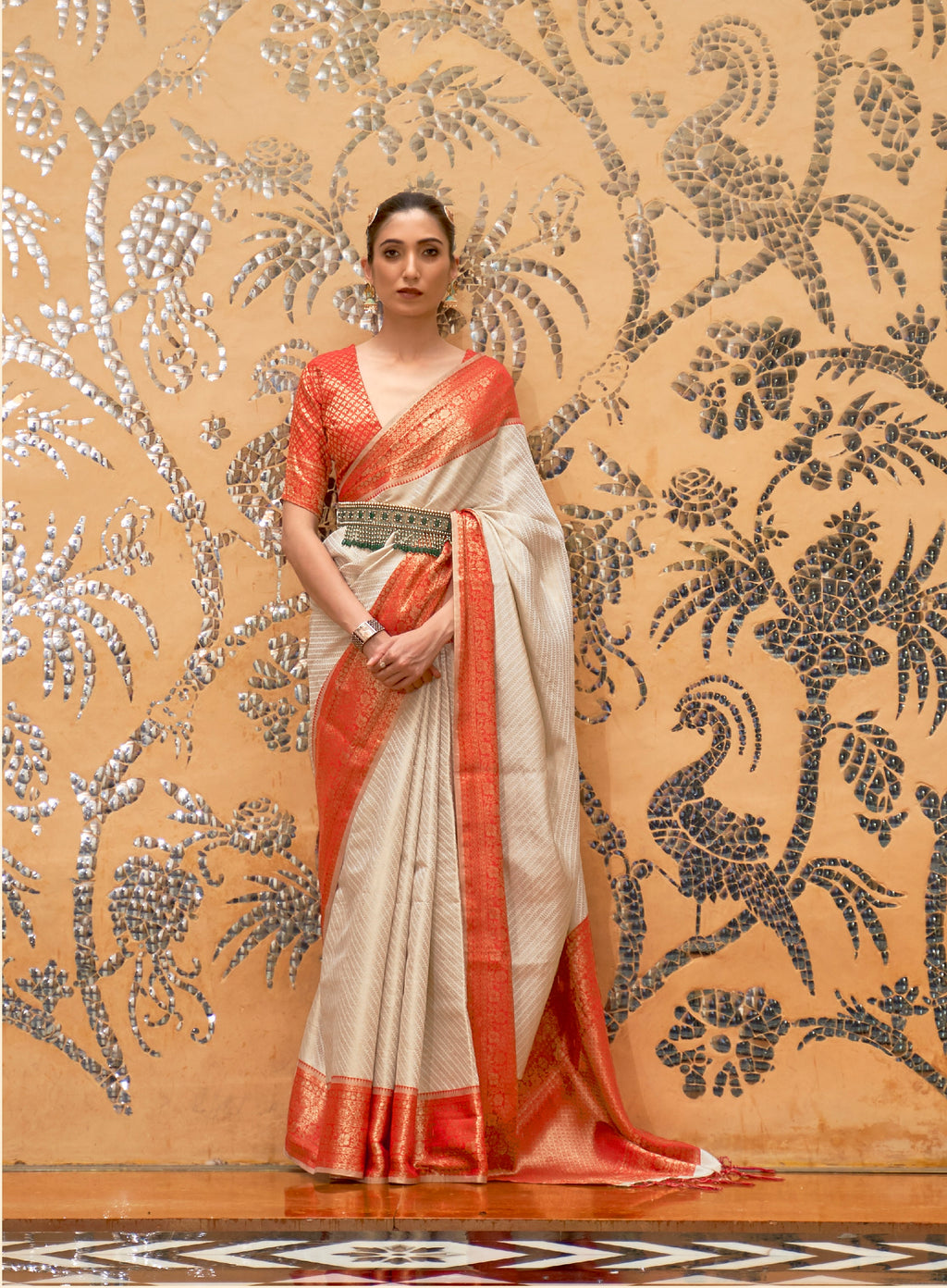 Designer Banarasi Soft Silk Saree With Pure Golden Zari Border And Blouse