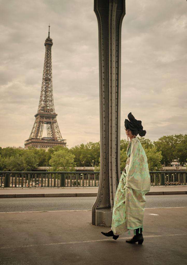 Vsaree Light Green Banarasi Soft Silk Saree With Designer Border And Blouse