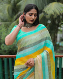 Vsaree Moss Chiffon Silk Print With Gold Foil Touch Up Saree With Blouse For Women