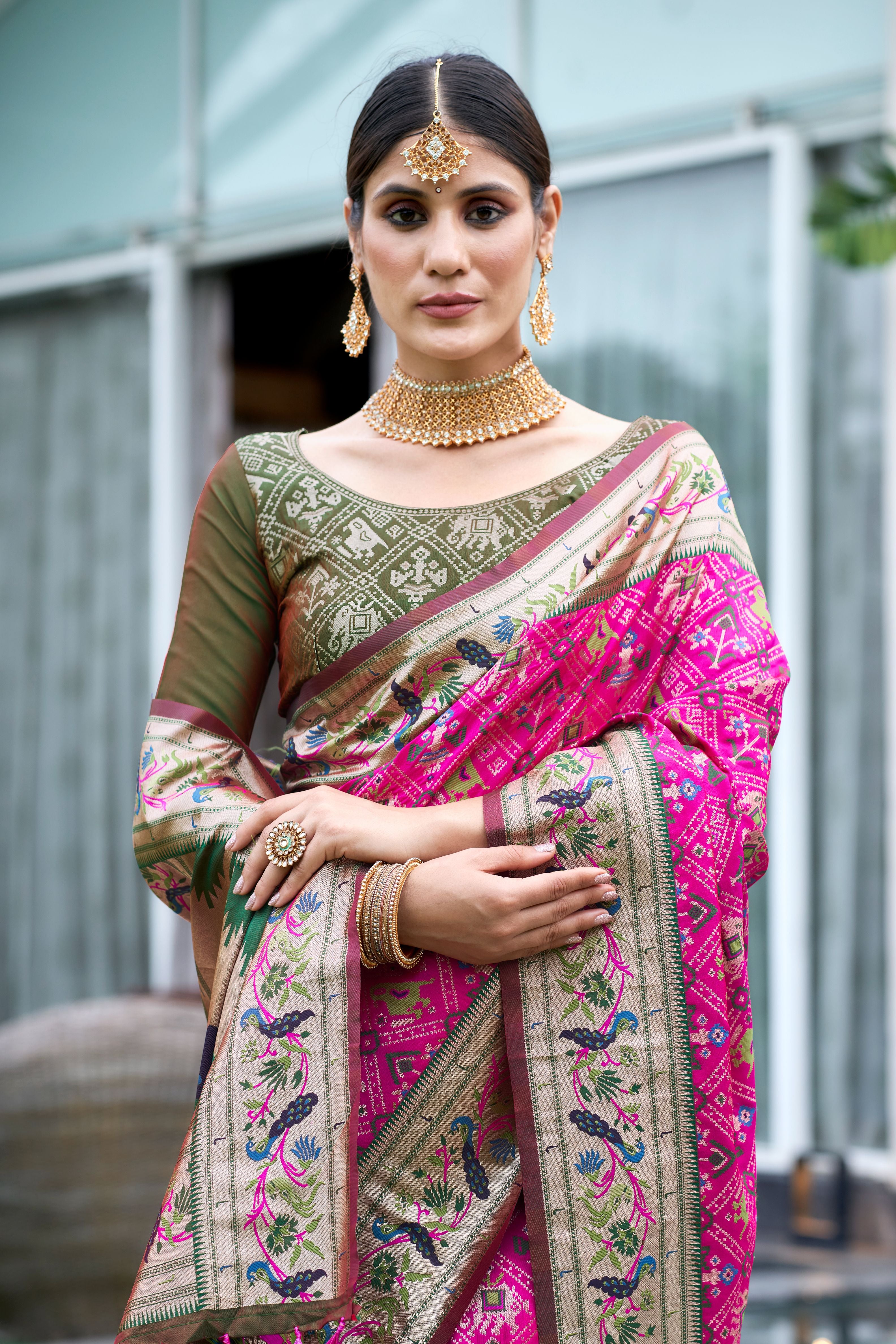 Vsaree Pink Patola Silk Saree And Zari Weaving With Paithani Type Weaving Border And Blouse