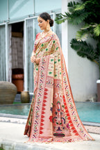 Vsaree White Patola Silk Saree And Zari Weaving With Paithani Type Weaving Border And Blouse