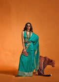 Vsaree Dark Teal Banarasi Silk Designer Saree With Banarasi Border And Blouse