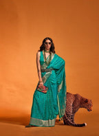 Vsaree Dark Teal Banarasi Silk Designer Saree With Banarasi Border And Blouse