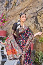 Vsaree Black Cotton Blend Saree And Zari Weaving Designer Border And Pallu With Blouse