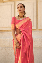 Vsaree Pink Banarasi Silk Designer Saree With Banarasi Border And Blouse