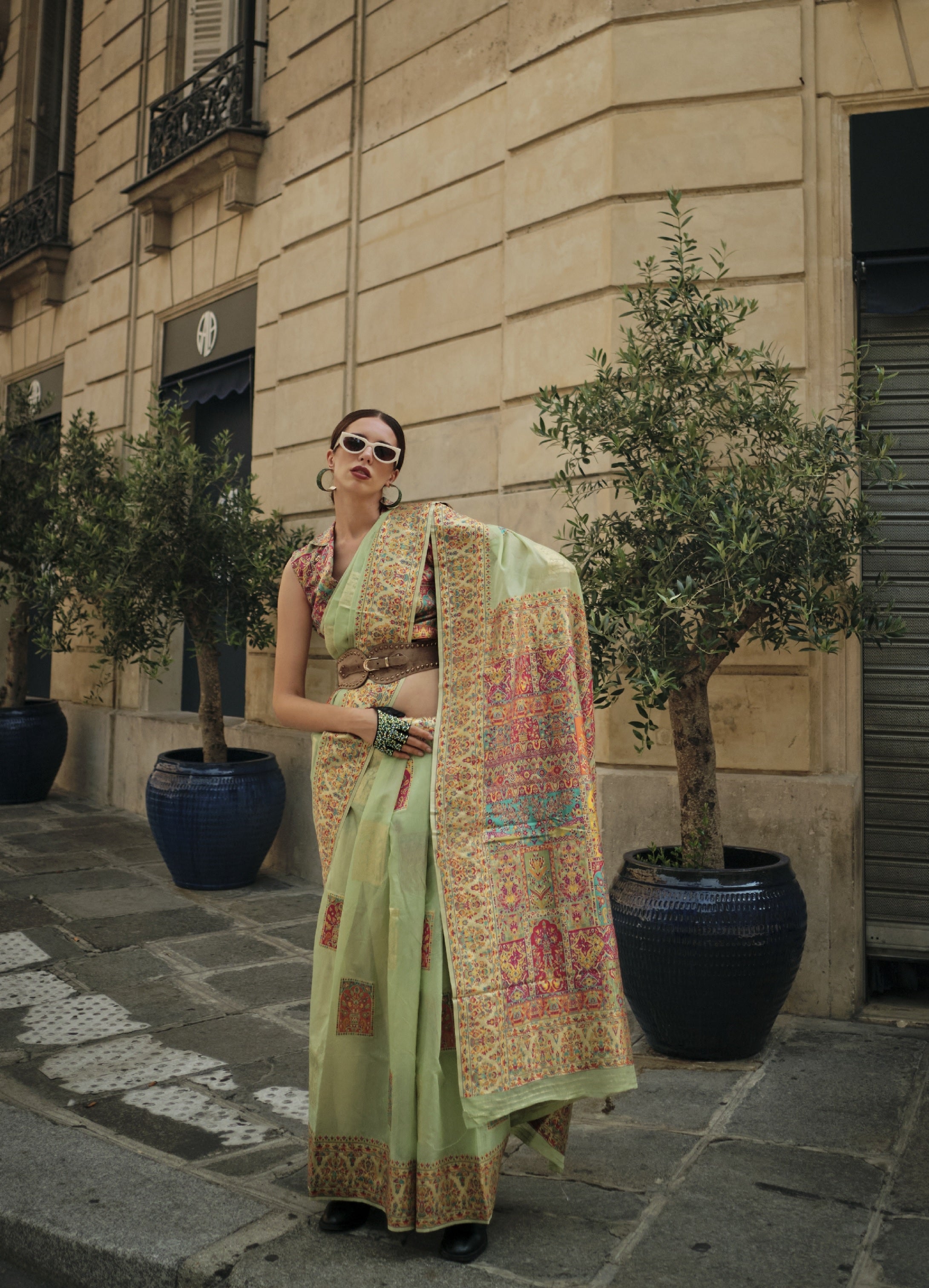 Vsaree Sea Green Banarasi Silk Designer Saree With Banarasi Border And Blouse