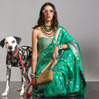 Vsaree Green Banarasi Organza Zari Weaving Border And Hevy Rich Pallu With Blouse
