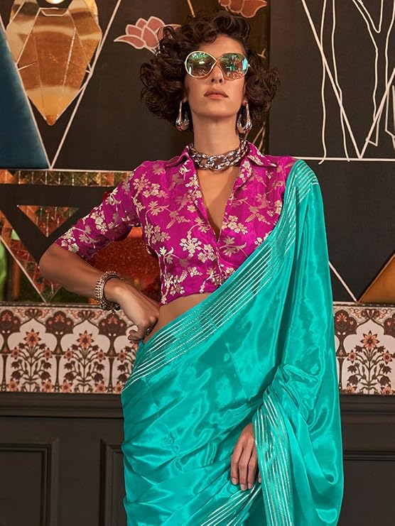 Vsaree Desingner Teal Silk  Saree With Heavy Rich Pallu And Blouse