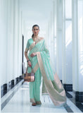 Vsaree Sky Blue Banarasi Kora Silk Designer Saree With Banarasi Border And Blouse