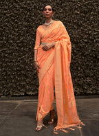 Vsaree Orange Banarasi Silk Golden Border And Zari Weaving Work With Banarasi Design Saree And Blouse