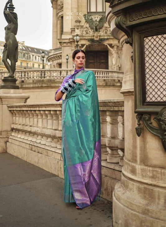 Vsaree Rama Banarasi Silk Zari Weaving Work With Banarasi Design Saree And Blouse