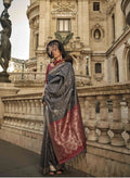 Vsaree Black Banarasi Silk Zari Weaving Work With Banarasi Design Saree And Blouse