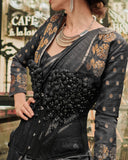 Vsaree Black Banarasi Silk Zari Weaving Work With Banarasi Design Saree And Blouse