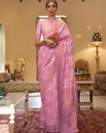Vsaree Pink Banarasi Tussar Silk Designer Saree With Banarasi Border And Blouse